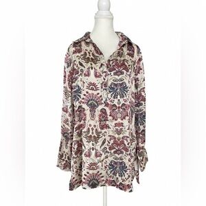 Vero Moda Grande Paisley Print Partial Button Tunic Blouse | Size Large